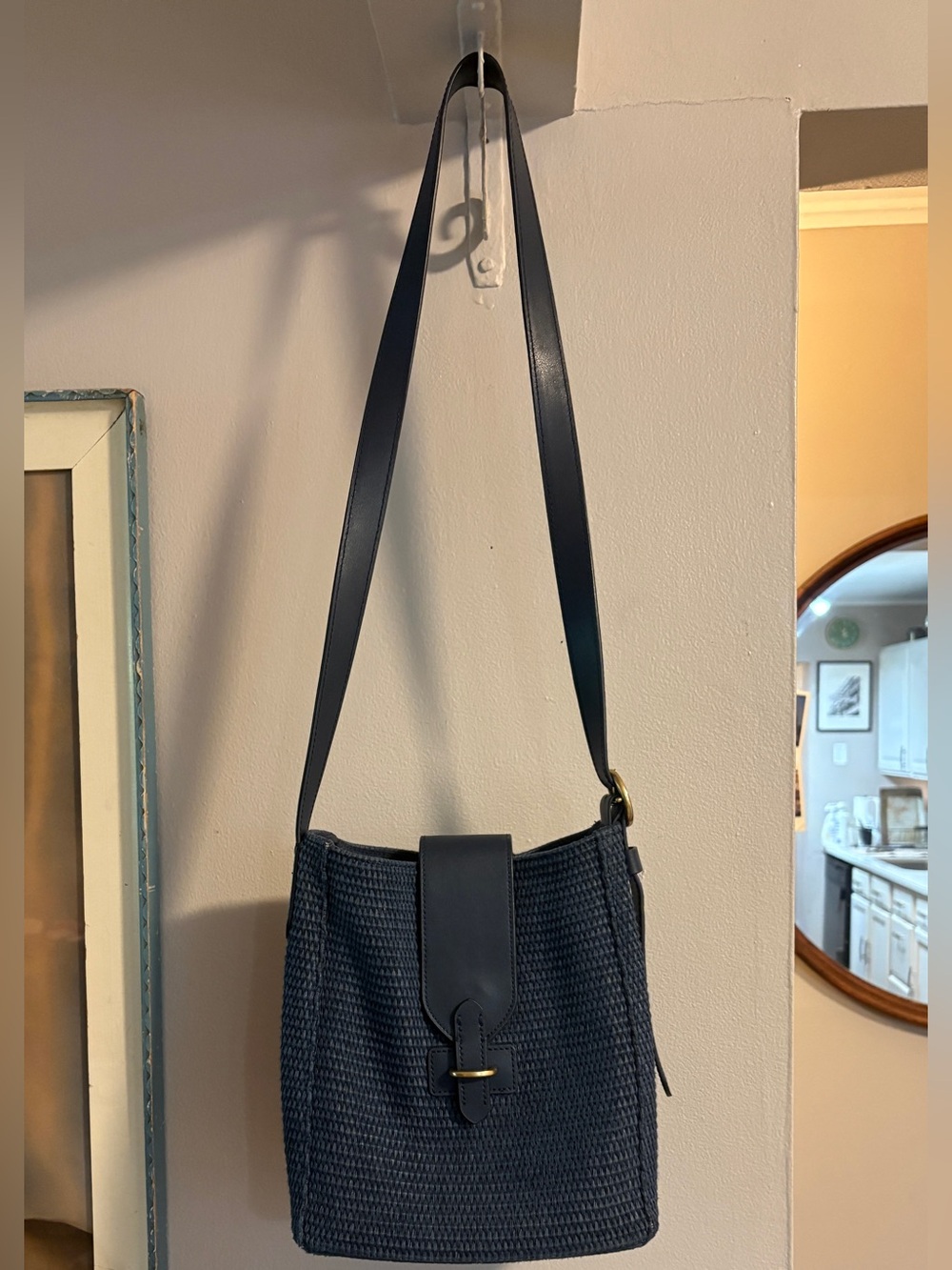 Banana Republic Blue Woven and genuine leather Bucket Purse